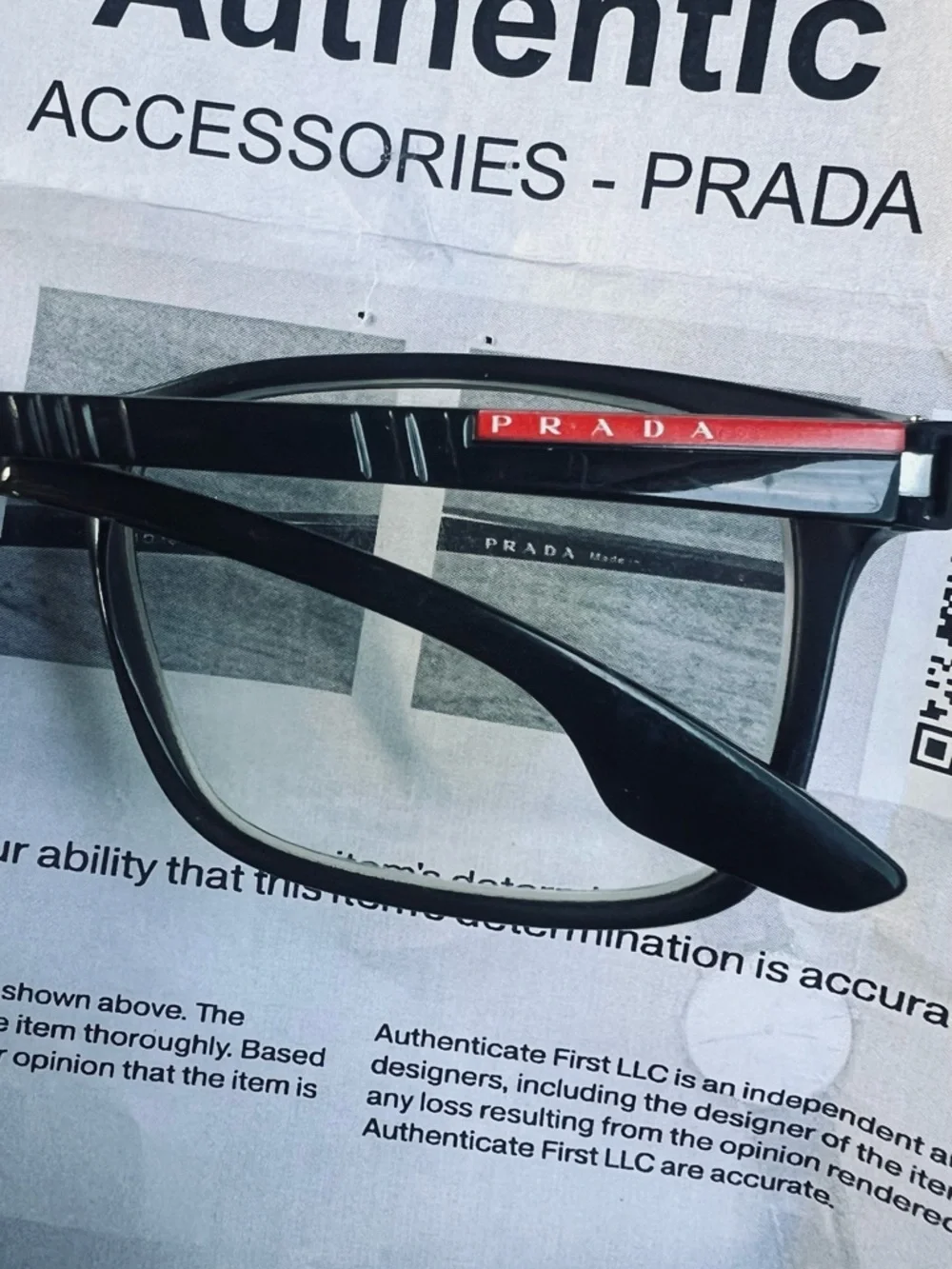 Prada Black Eyeglass Frames with Red Temple Accent - Picture 2 of 8